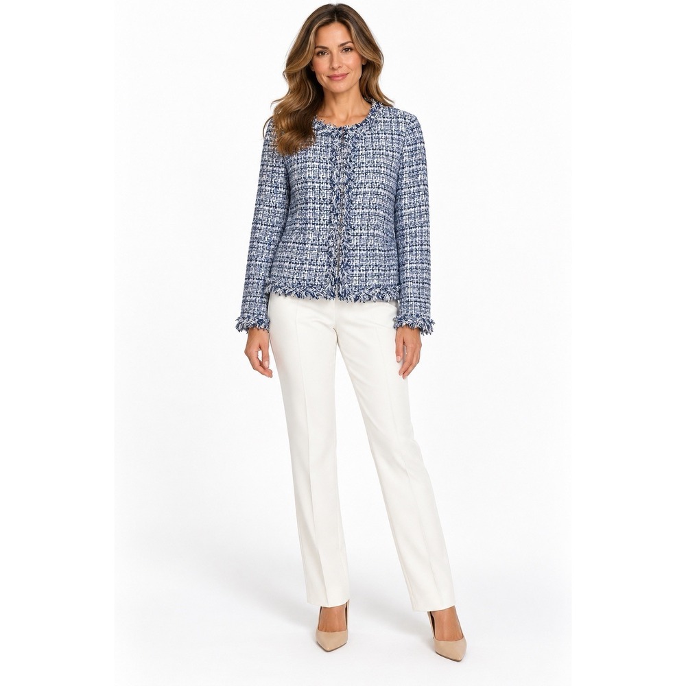 Carolina Belle Montreal NWT Blue Tweed Fringed Blazer Jacket Size L